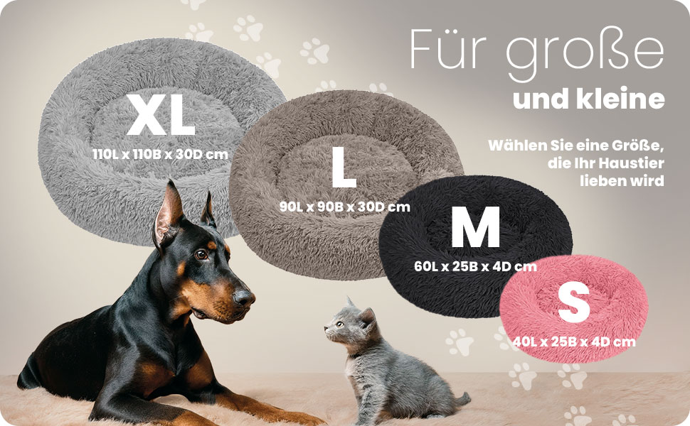 М'яке ліжко для собак та котів великих порід - кругле пухнасте ліжко з високими бортиками - антиковзаюче дно - силіконова наповнювач - комфортне місце для сну - 90 см - зручне та довговічне - бежеве