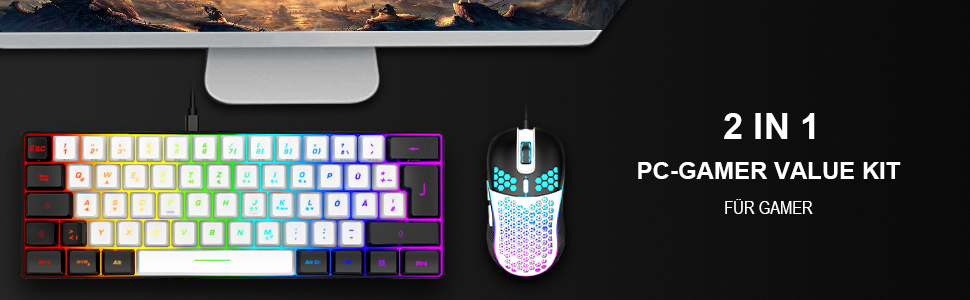 RedThunder Бездротовий комплект клавіатури та миші для геймінгу, QWERTZ DE, для PC, MAC, PS5, Xbox, офісу, білий/чорний
