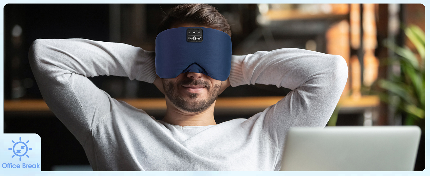Маска для сну з Bluetooth навушниками, шовкова, 100% затемнення, для чоловіків та жінок, м'яка, для сну, подорожей, релаксації, блакитна