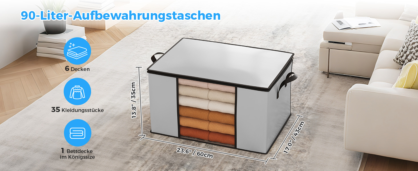 Контейнер для зберігання одягу та взуття Oak & Tea 90L з прозорим віконцем, водонепроникний, 60x43x35 см