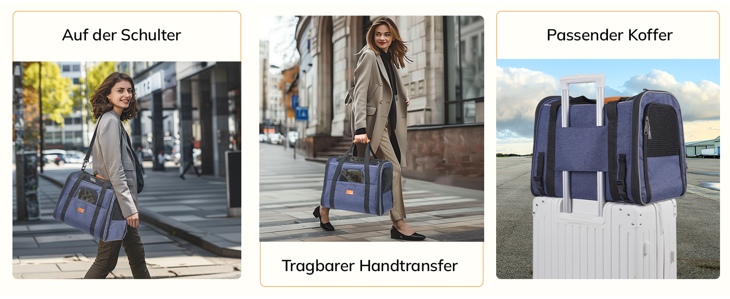 Транспортна переноска для котів та цуценят Morpilot до 5 кг, переноска для котів та собак, блакитна денім, 44 x 28 x 35 см, 44L, з надійними застібками, для відвідування ветеринара, авто, літак