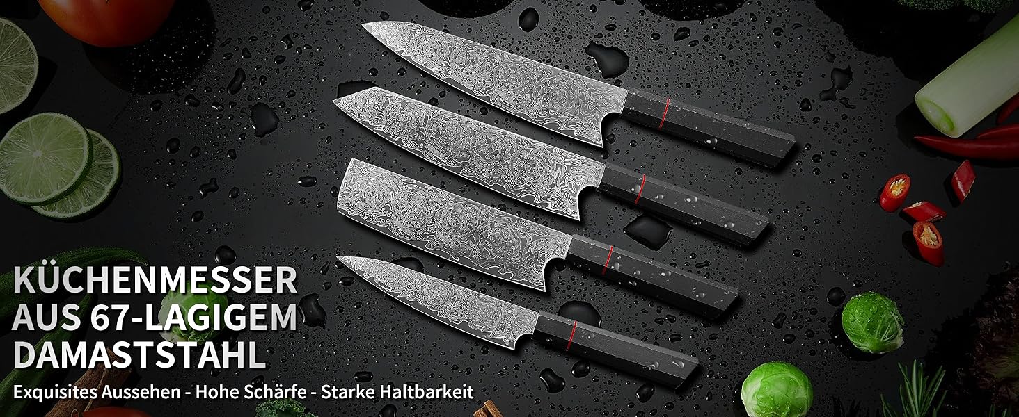 Японський ніж кухарський з дамаської сталі Plys: професійний ніж шеф-кухаря з чорним дерев'яним руків'ям