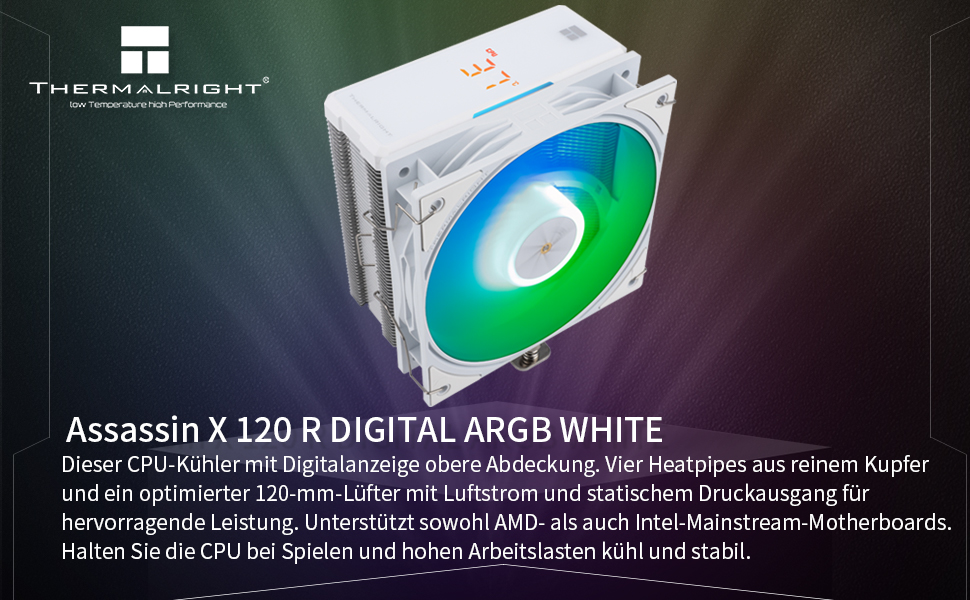 Thermalright Assassin X 120R Digital White - Кулер для CPU з RGB, 120мм, для AM5/LGA1700/1150/1151/1200