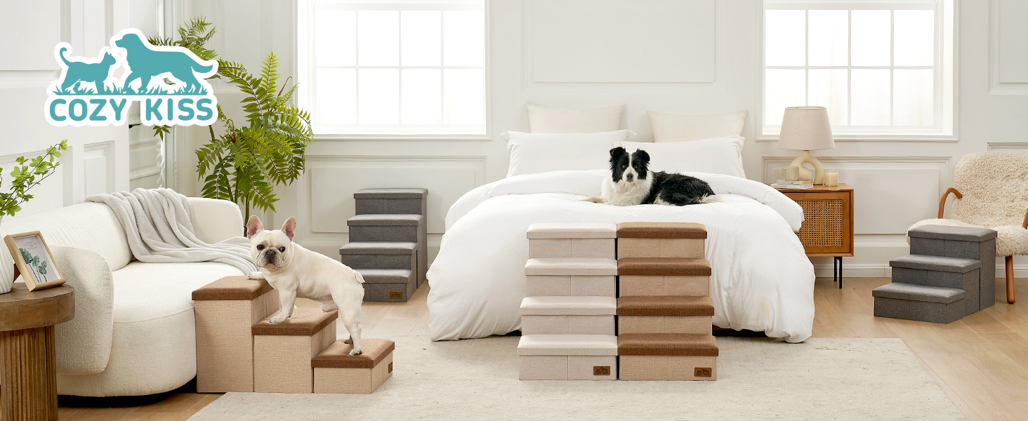 Сходинка для собак маленьких порід зі зберіганням, широка, складна для ліжка та дивану, з неслизьким дном, вологостійка (4x72x42.5 см), розмір 4x72x42.5 см (колір: коричневий, кількість: 4, розмір: 43x97x56 см)