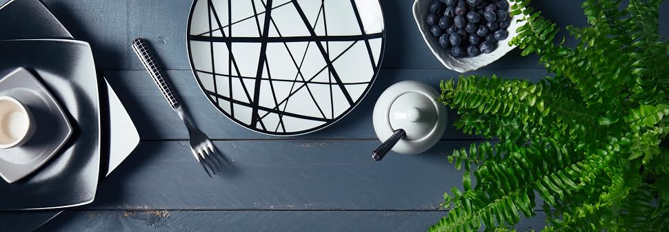 Набір посуду Brunch Time Eclipse 18 предметів, чорно-білий, для одного користувача