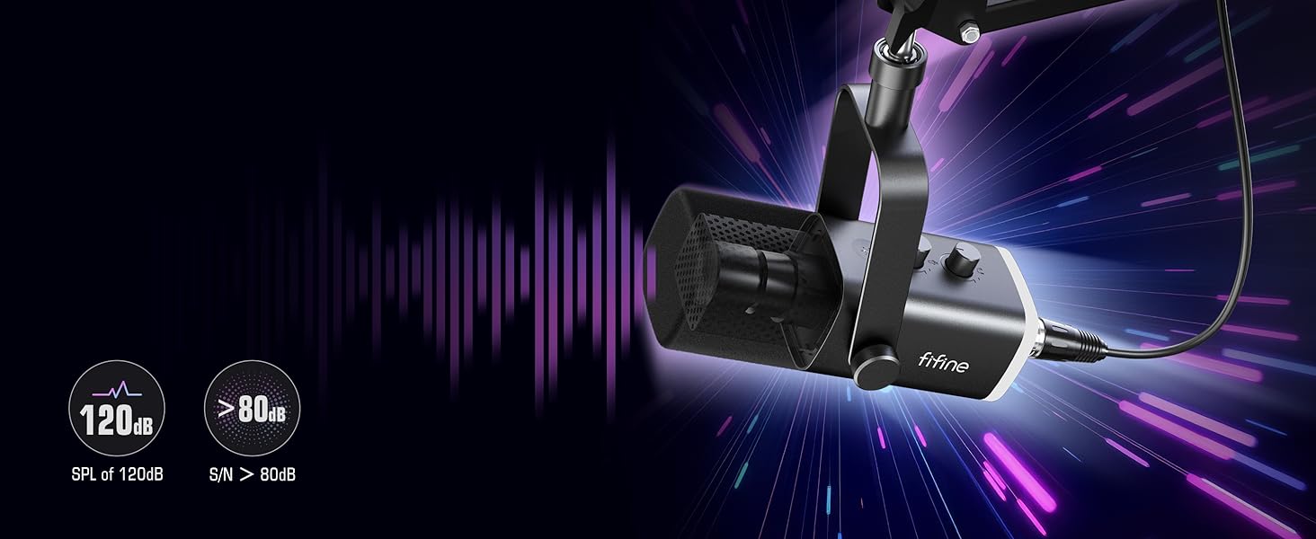 Мікрофон FIFINE XLR для стрімінгу, подкастів та запису звуку. USB динамічний мікрофон з кріпленням для PS4/5, Mac, Mixer, Sound Card. Чорний