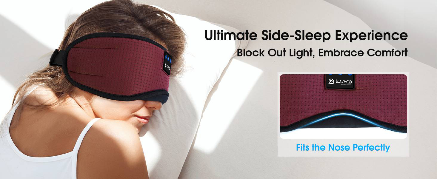Маска для сну для тих, хто спить на боці, з Bluetooth навушниками. 100% непрозора маска для очей, ультрам'яка. Для подорожей, сну, йоги, медитації. Чорний колір. 1 шт.