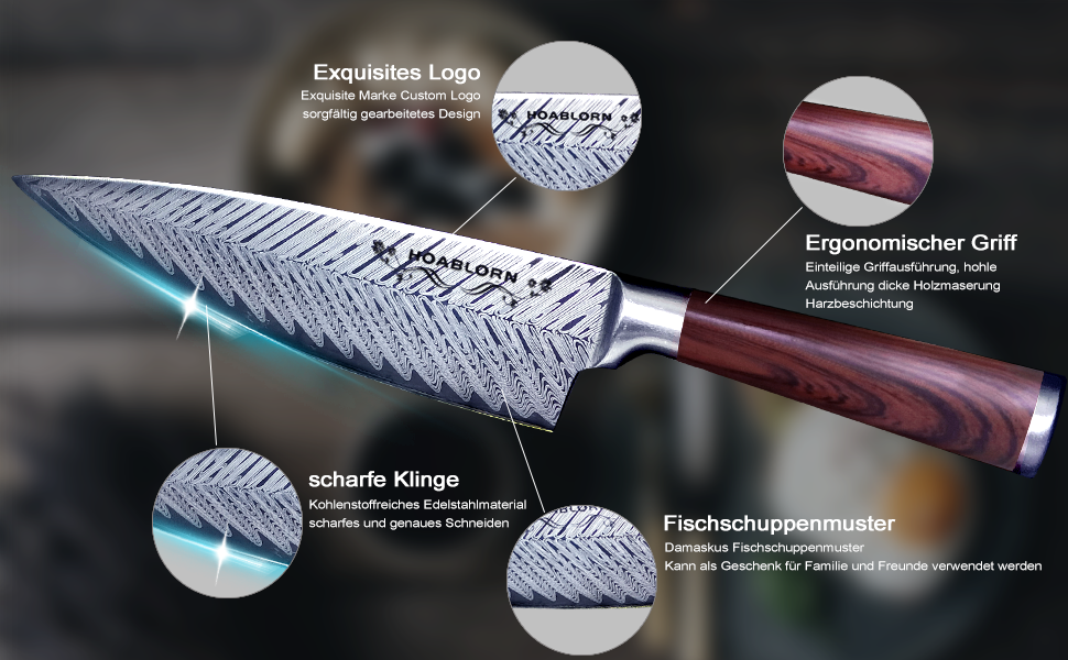 Набір кухонних ножів Hoablorn 15 предметів з блоком: високоякісні ножі з акціїєю, підставка з міцним магнітом, ідеальний подарунок на новосілля та весілля