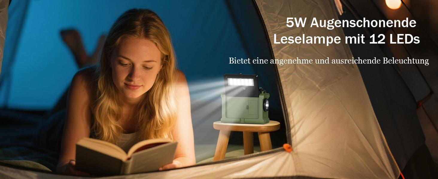 Сонячне радіо з ручним приводом 12000mAh, портативний приймач світу, радіо для надзвичайних ситуацій з AM/FM, 8500 мм² сонячна панель, Powerbank, ліхтарик та світло для читання, для виживання та відключень електроенергії (зелене)
