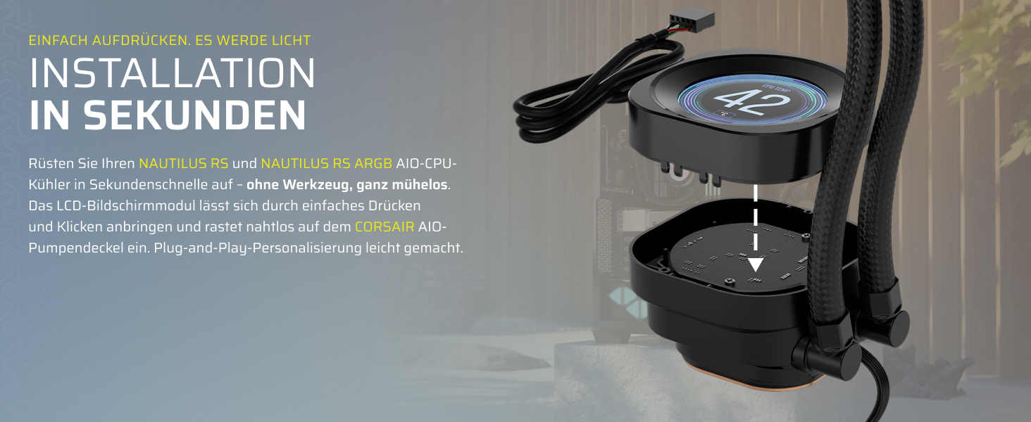 CORSAIR Nautilus RS LCD Модуль – для систем охолодження Corsair Nautilus RS та Nautilus RS ARGB AIO – 2.1-дюймовий IPS LCD екран, проста установка без інструментів – чорний