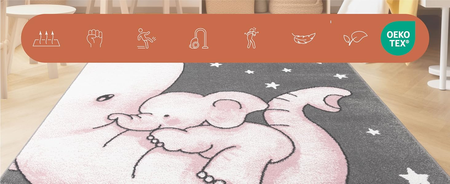 Дитячий килим круглий Elefant, короткий ворс, блакитно-сірий 120 см. Килим для дівчаток та хлопчиків в дитячу кімнату. Гіпоалергенний, м'який килим для ігор.