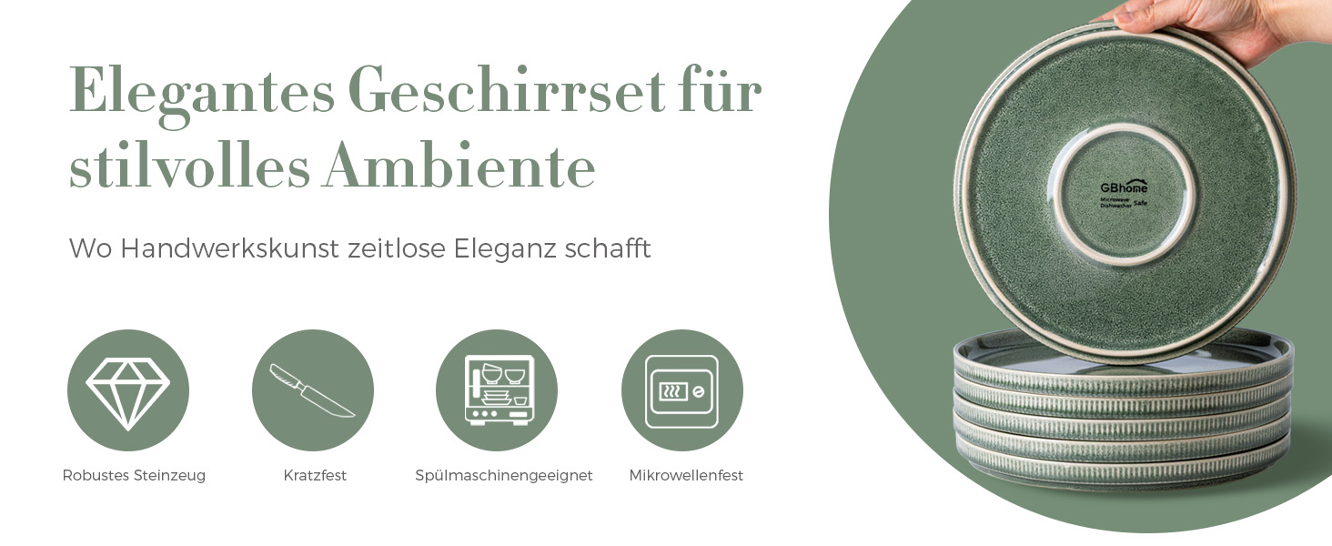 Набір посуду GBhome з каменю, 18 предметів, ручна робота, для 6 осіб, стійкий до миття в посудомийній машині та мікрохвильовій печі, набір тарілок та мисок