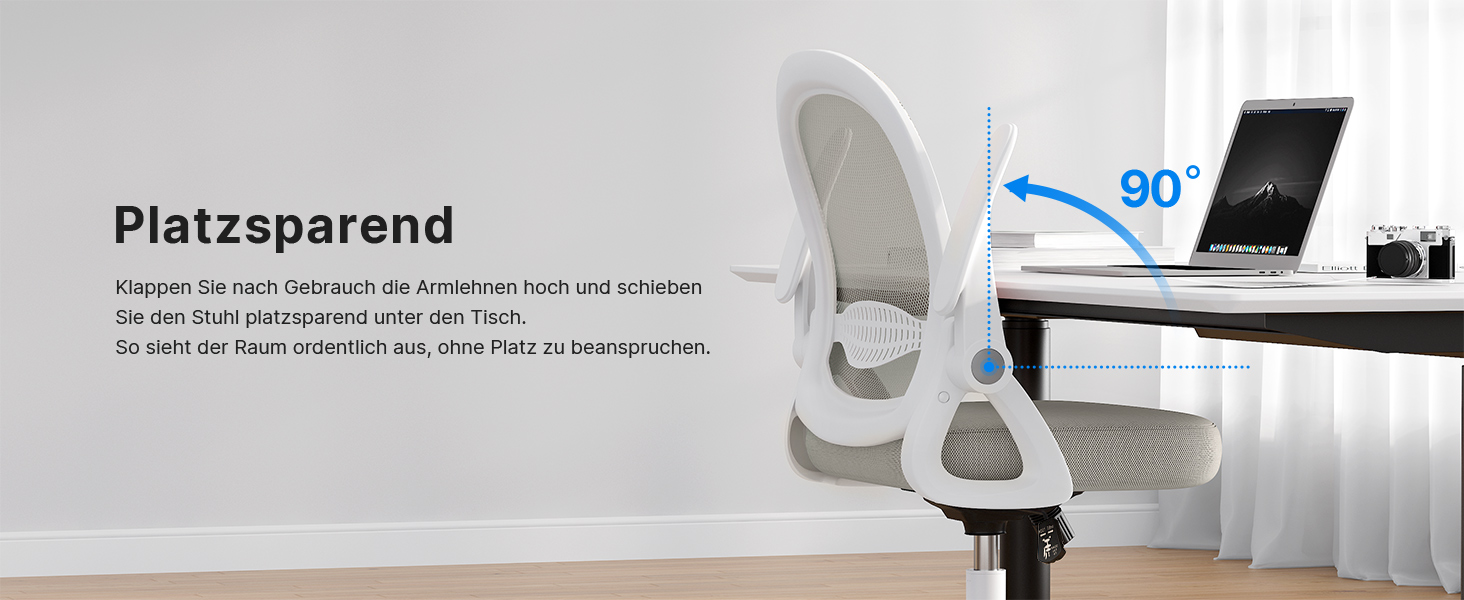 Ергономічне крісло Rattantree для офісу та дому: дихаюча спинка, регульована висота, підйомні підлокітники, 360° обертання, сірий колір, без підніжки