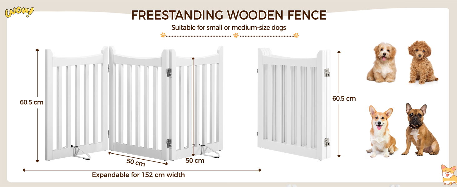 Захисне огорожа для собак Yaheetech, 60,5 x 151,5 см, 3 панелі, біла