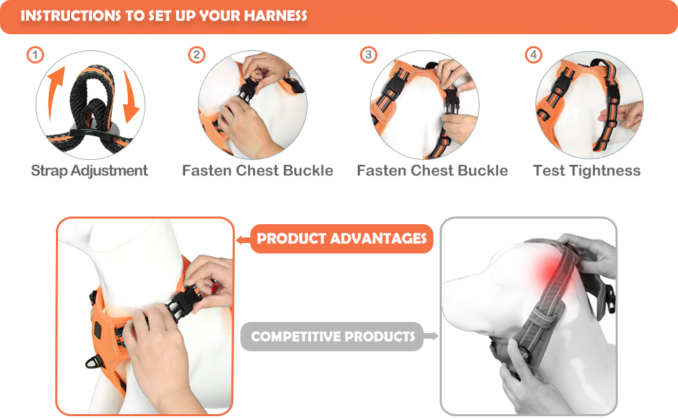 Нашийник для собак No-Pull, м'який, дихаючий, регульований, світловідбиваючий, анти-тяга з ручкою, зелений (XL, світло-оранжевий)