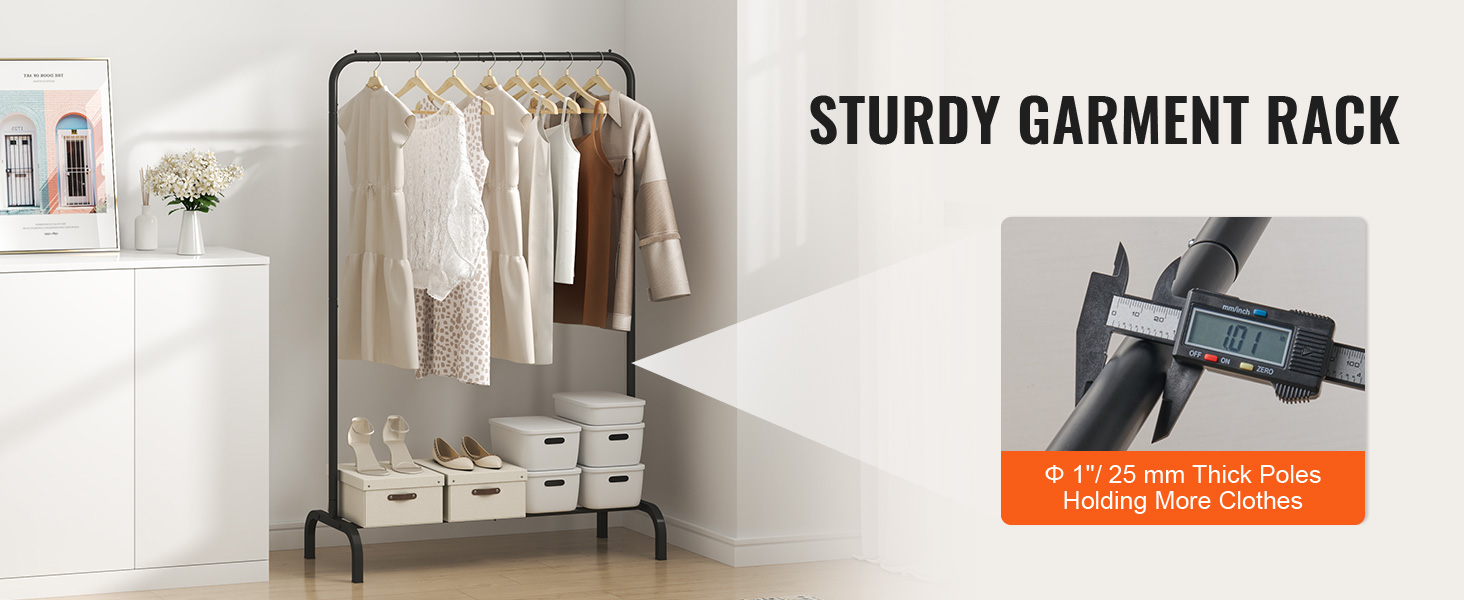 Стійка для одягу VEVOR - чорна, 400 x 1010 x 1510 мм. Підходить для спальні, ванної, гардеробу та прихожої. Міцна та універсальна