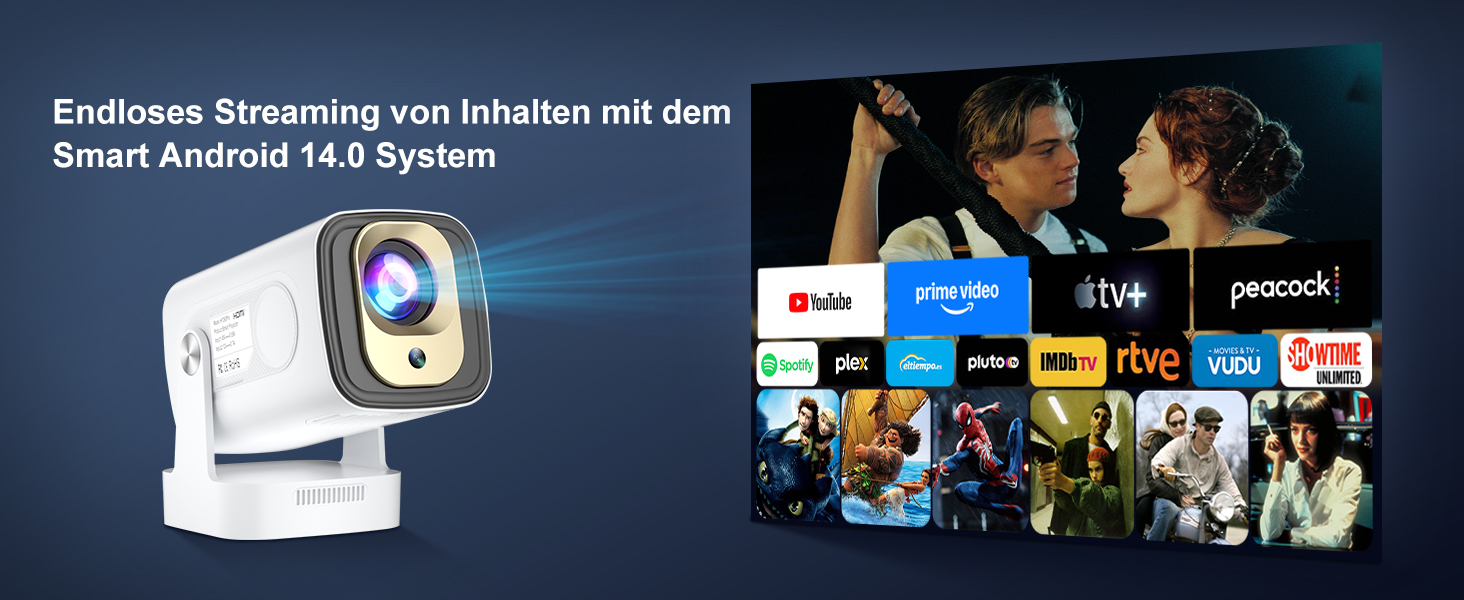 Проектор Salange P92Max ST: 4K, Android 13, WiFi, Bluetooth 5.2, Автофокус, Вбудовані YouTube/PrimeVideo/D+, 12000 лм, 5W динамік