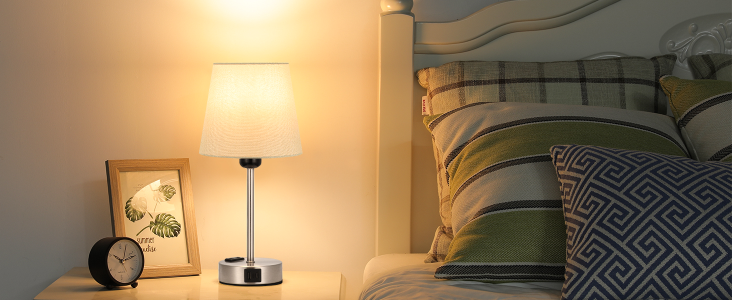 Настільна лампа Kakanuo з торшетом, 2 шт., з USB-портами та диммуванням, для спальні, вітальні, дитячої кімнати, офісу, тканинний абажур, колір: сірий-сріблястий