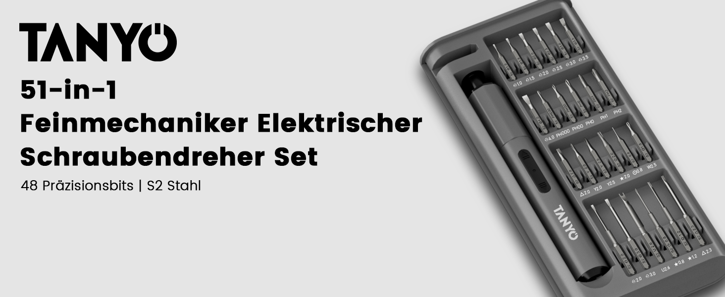 Набір мініатюрної електричної викрутки TANYO 51 в 1 з акумулятором 400mAh, LED-ліхтариком, для ремонту iPhone, ноутбуків, окулярів, годинників (чорний)