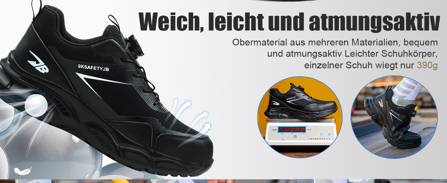 Черевики робочі чоловічі/жіночі легкі, з металевим носком, дихаючі, антиковзкі, чорні, 38-46 EU