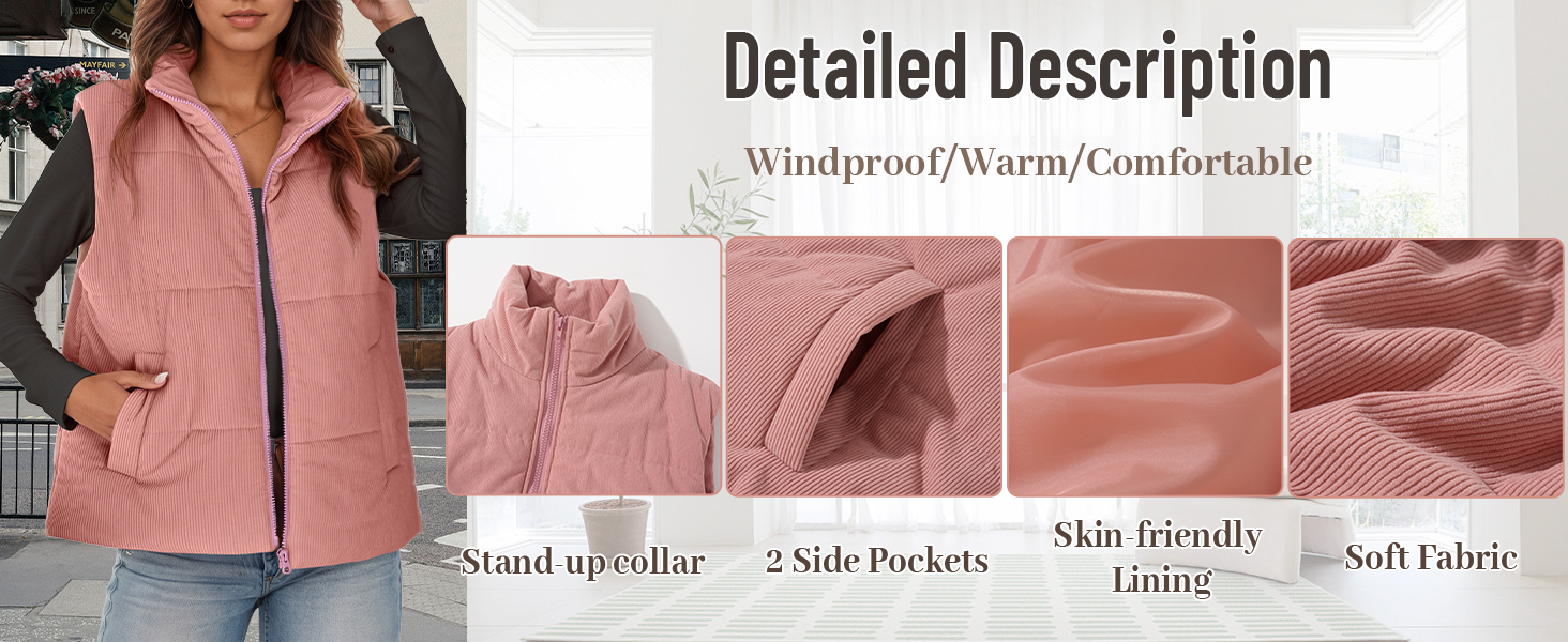 Жіноча тепла безрукавка FEOYA: коротка, з високим коміром, утеплена, рожевого кольору