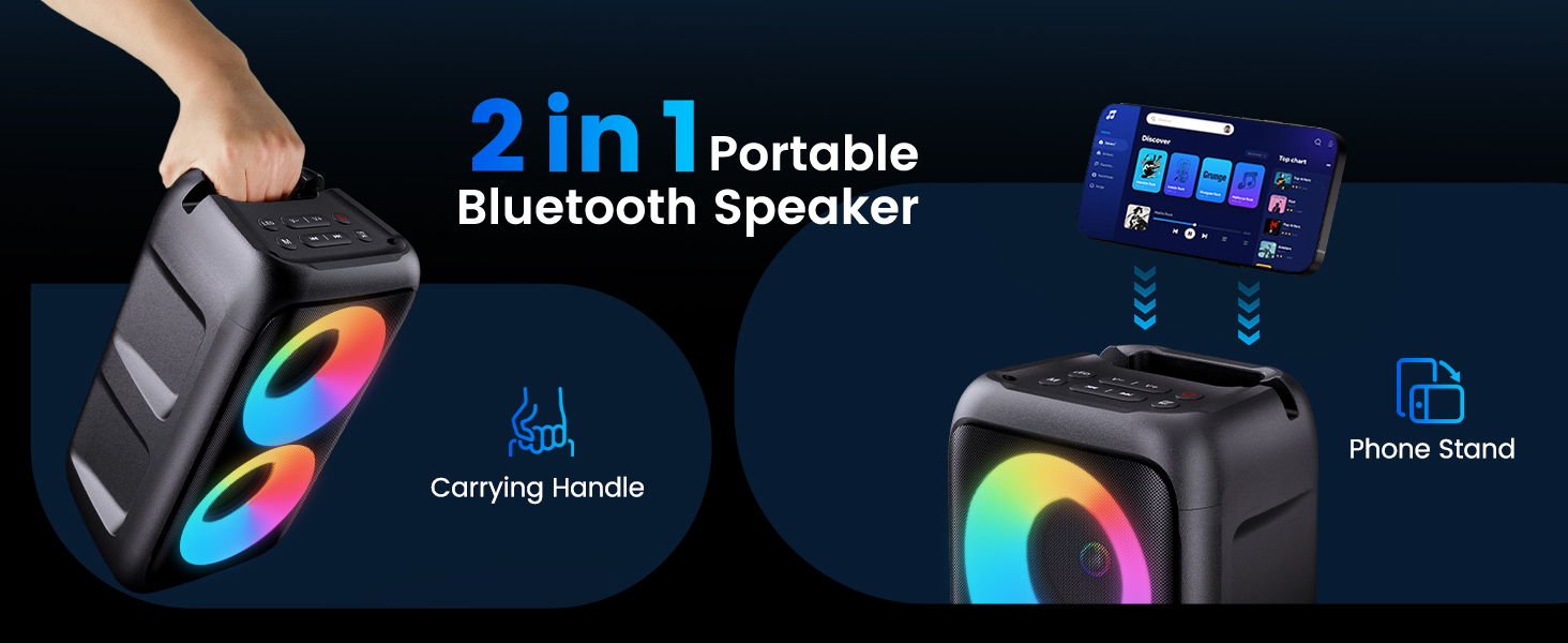 Караоке машина з 2 бездротовими мікрофонами Bluetooth 2x10W – портативна колонка з TWS/AUX/USB/FM для TV, смартфону та планшету. Ідеально для вечірок, днів народження та подорожей (Mic2)