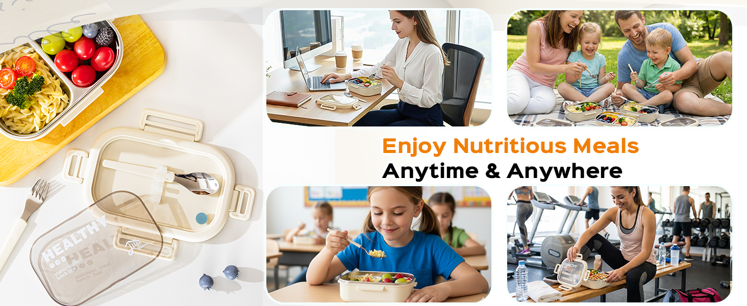 Ланчбокс Lille Home з нержавіючої сталі з 2 відділеннями, 850 мл, витокозахисний, з сумкою та столовим прибором, BPA-free (Бежевий)