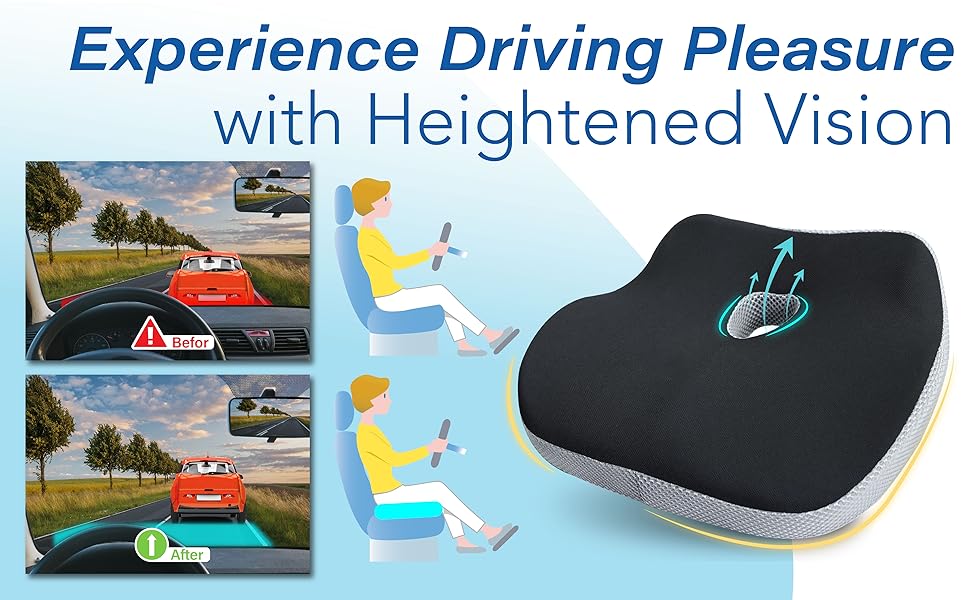 Подушка для сидіння в авто з Memory Foam для полегшення болю в попереку, велика, для коротких водіїв на далекі відстані - автокрісло для машини, офісу, чорно-сіра