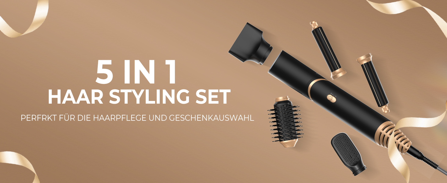 Стиліст для волосся 5 в 1: фен, плойка, щипці, брашінг, об'єм. Чорний