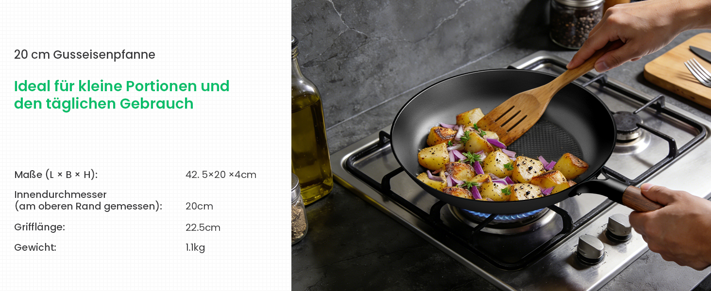 Чавунна сковорода YUTANN 28 см, для індукції, газу, електроплити, з антипригарним покриттям, без PFAS/PFOA, чорна