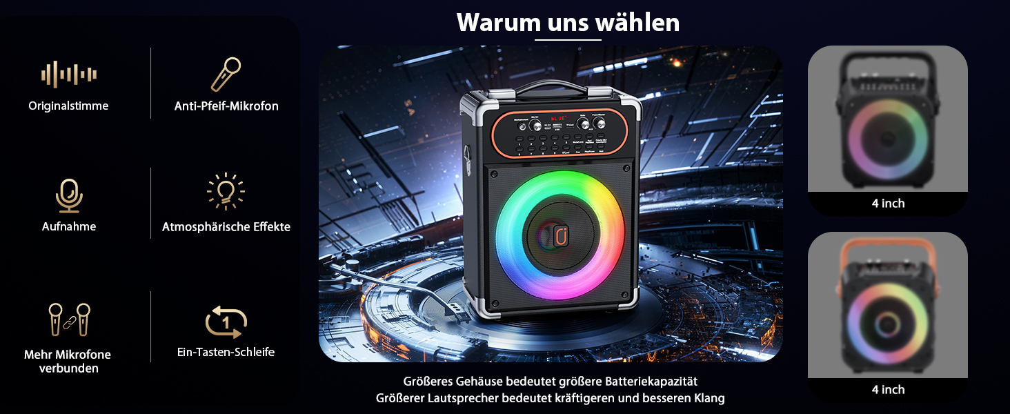 Караоке машина з 2 мікрофонами, портативна Bluetooth колонка з LED-підсвічуванням, Party Box, підтримує USB/TF-картку/AUX/FM, чорний S-68