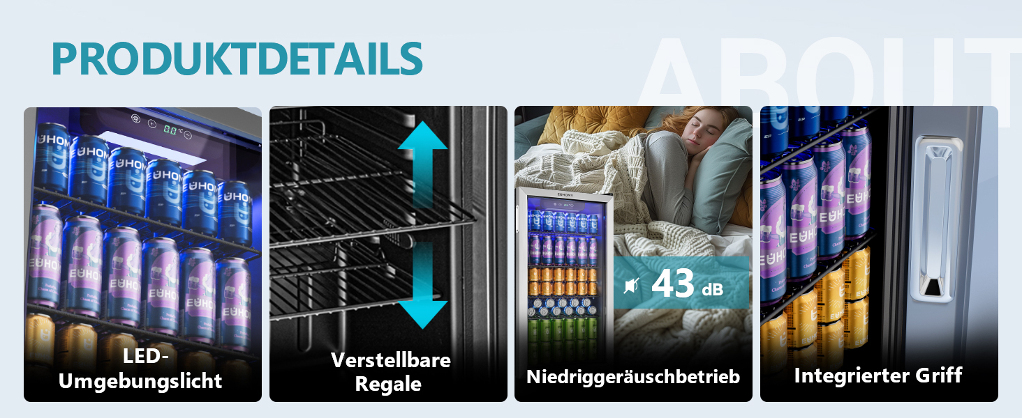 Міні-холодильник EUHOMY на 90 літрів з скляною дверцятами для напоїв (126 банок)