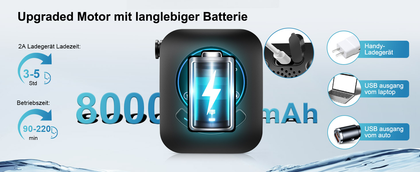 Портативна кемпінгова душ AUTOPkio з акумулятором 8000mAh, насосом та дисплеєм. IPX8, водонепроникна для відпочинку на природі, миття авто та домашнього використання. Чорний колір