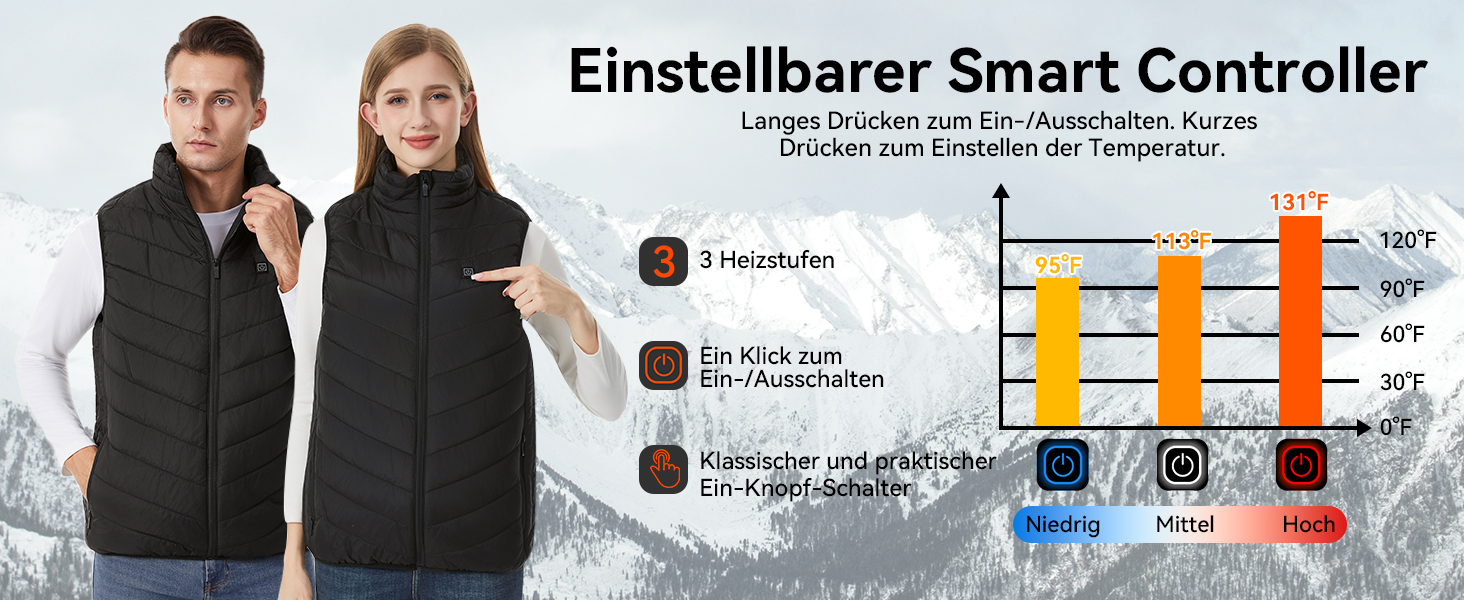 Обогрівальний жилет для чоловіків та жінок - USB жилет з 9 зонами нагріву та 3 рівнями температури, ідеальний для кемпінгу та піших прогулянок (Powerbank не входить до комплекту), чорний, 3XL