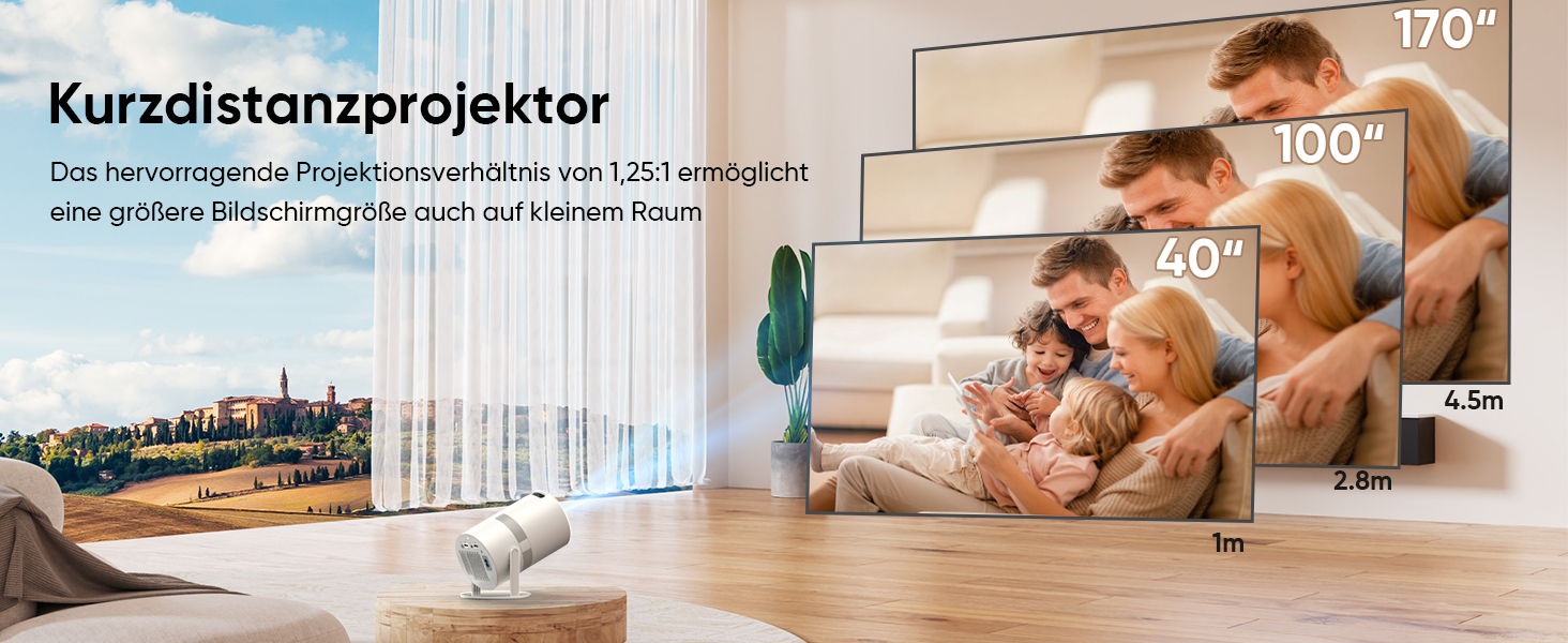 Міні проектор Beamer з автотрапецеїдною корекцією, Android OS, поворот 210°, WiFi 6, Bluetooth, 50% Zoom, Full HD 1080P для дому та на вулицю (сумісний з: смартфоном, Fire TV Stick, ноутбуком, HDMI, USB)