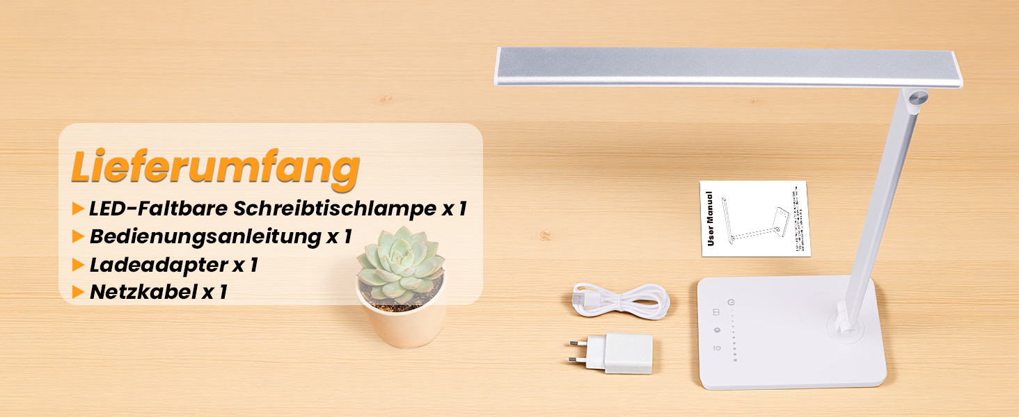 Світлодіодна настільна лампа Akynite з USB-портом, 42 LED, 5 режимів світла та 10 рівнів яскравості, сенсорне керування, таймер, біла