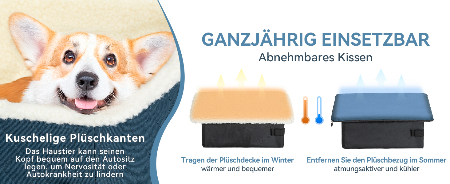 Автомобільний лежак для собак PETFIT, блакитний, до 12 кг, з підняттям 12.5 см, знятний чохол