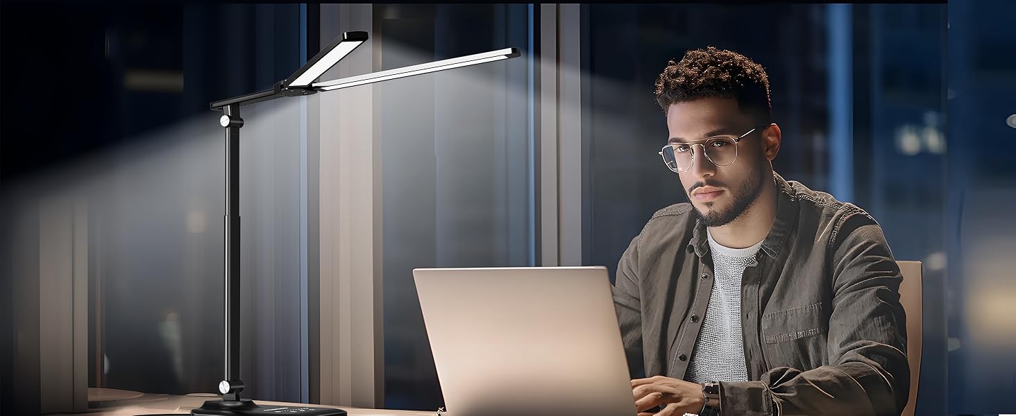 Світлодіодна настільна лампа CHARYJOD з регулюванням яскравості та кольорової температури, USB-порт для зарядки, чорний колір