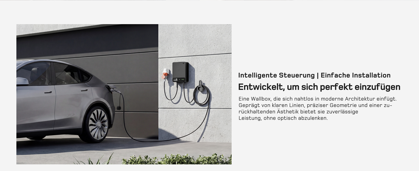 Wallbox 11 кВт з Wi-Fi та кабелем Type 2 7,5м, 3-фазне зарядне для електромобілів (BEV/PHEV), захист RCD Type A 30mA/DC 6mA, IP54, чорний