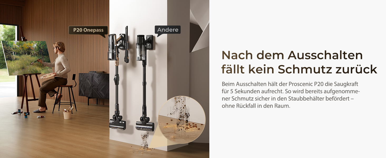 Бездротовий пилосос Proscenic P20 з функцією миття, 70KPa, 70 хв, 680W, самостійна док-станція, фільтр 6 шарів, 1,5л, для килимів та шерсті домашніх тварин, Aurum Black