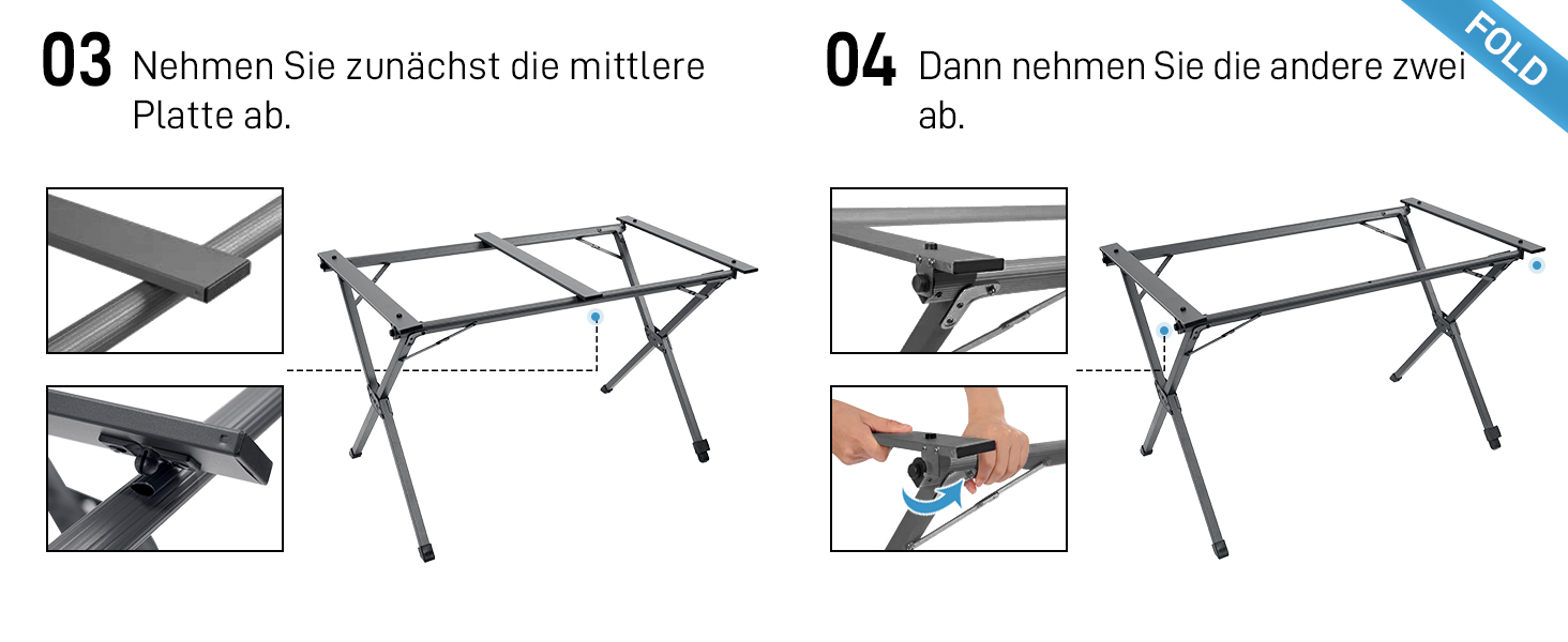 Розкладний туристичний стіл EVER ADVANCED 120x70 см, алюміній, 100 кг, сірий