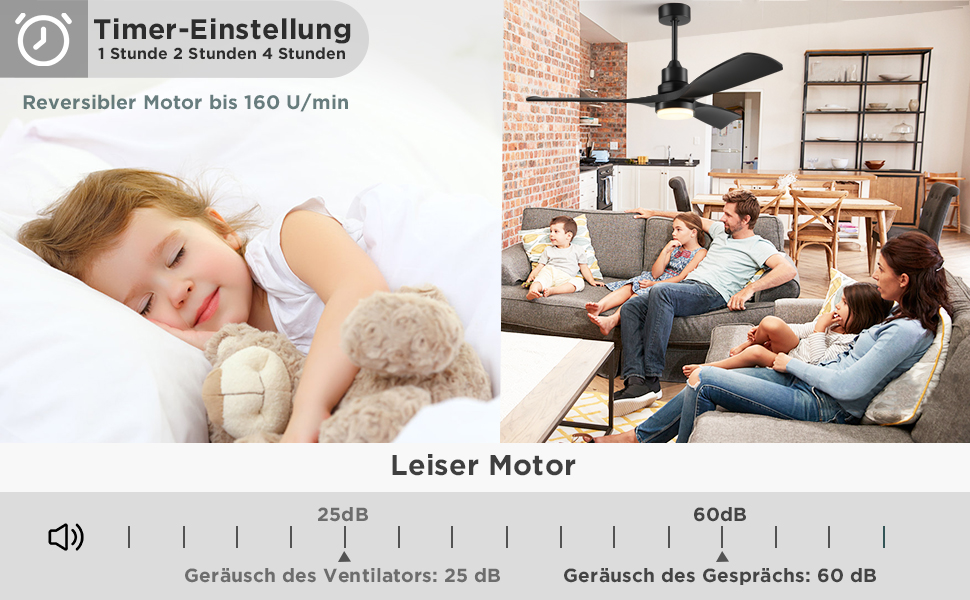 Стеляний вентилятор з підсвічуванням та пультом дистанційного керування, тихий DC двигун, 132 см/52 дюйми, 3 дерев'яних лопаті, таймер, 6 швидкостей, сертифікований ETL, режим літо/зима для спальні (132 см/52 дюйми, Чорний)