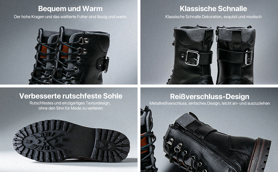 Чоловічі черевики Vostey: зимові мотоциклетні черевики з натуральної шкіри, чорні, 43 EU, модель 8147