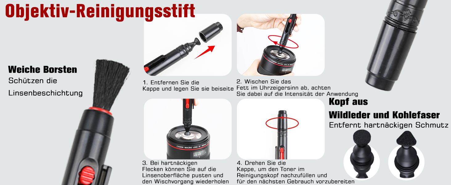 Набір для чищення камери: 14 шт. для об'єктивів DSLR, мобільних телефонів, лінз, фільтрів. Ракета-дувачка, Lenspen, пензлик, мікрофібра, щітка для об'єктивів