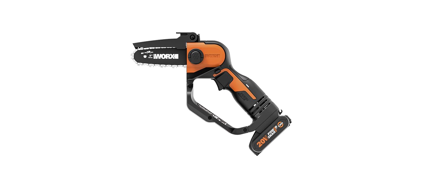 Акумуляторна одноручна ланцюгова пила WORX WG324E 20В, 12 см, з акумулятором і зарядкою, PowerShare