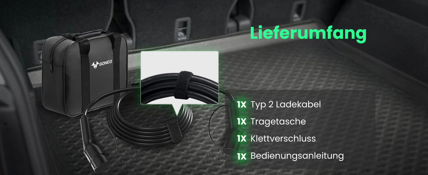 Кабель зарядки для електромобіля GONEO Typ 2, 11кВт, 7м, 16A, 3 фази