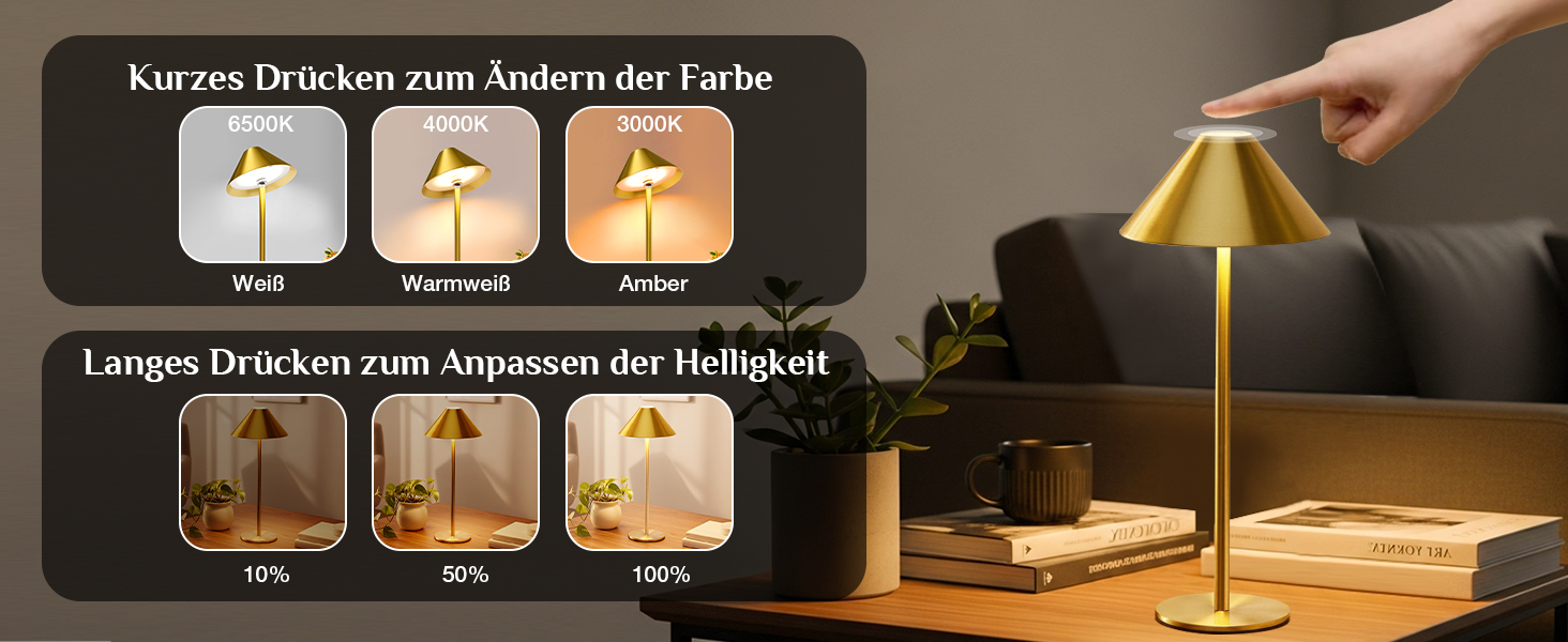 Світлодіодний настільний світильник Rosnek бездротовий, акумуляторний 4000 mAh, диммується, з магнітним кріпленням 360°, 3 режими освітлення, для дому та вулиці (Золотий, 2 шт)