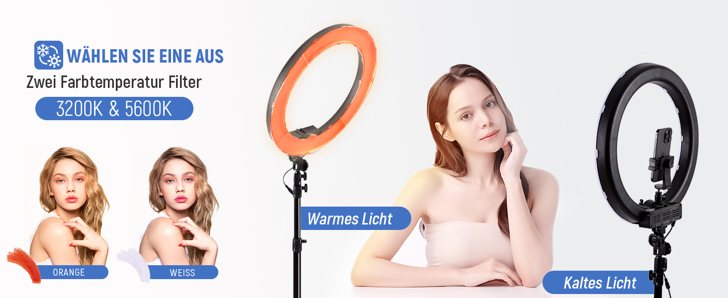 NEEWER Кольцеве світло 50 см (20 дюймів) LED з триподом та тримачем для телефону, 44 Вт, 3200K-5600K, з акумулятором, USB, для макіяжу, тату, вій, YouTube, TikTok, відеозйомки (RL-18)