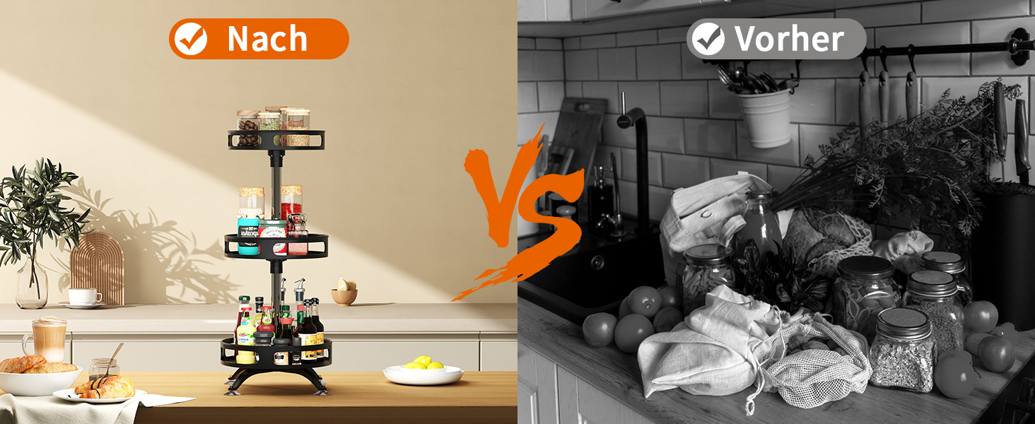 Організатор для спецій, поворотний на 360°, 3 яруси, з нержавіючої сталі, чорний