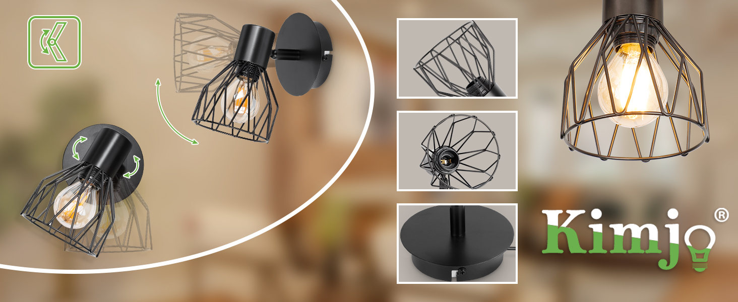 LED-стінні світильники Kimjo з акумулятором, диммування, поворотні, з таймером, E14, 2 шт. (чорний)